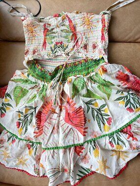 Tropical Print Strapless Dress, M